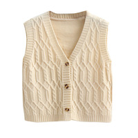 Spring Autumn New In Solid Color V-Neck Sleeveless Sweater Vest Women Korean Fashion Sleeveless Knitwear Short Outerwear 2023