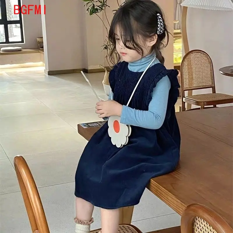 

Baby Girl Princess Corduroy Vest Dress + Blue T Shirt Infant Toddler Vestido Sleeveless Spring Autumn Girls Clothes 1-7Y Outfits