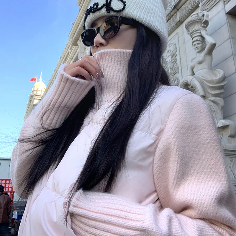 

Корейское вязаное лоскутное хлопковое пальто женское осенне-зимнее плотное теплое верхняя одежда с длинным рукавом на молнии модная повседневная шикарная куртка