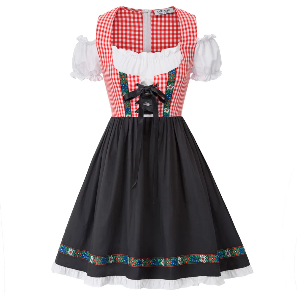 

KK Women 2pcs Set German Bavarian Oktoberfest Costumes Cold Shoulder Dress+Apron Bavarian Oktoberfest Carnival Dirndl Dress