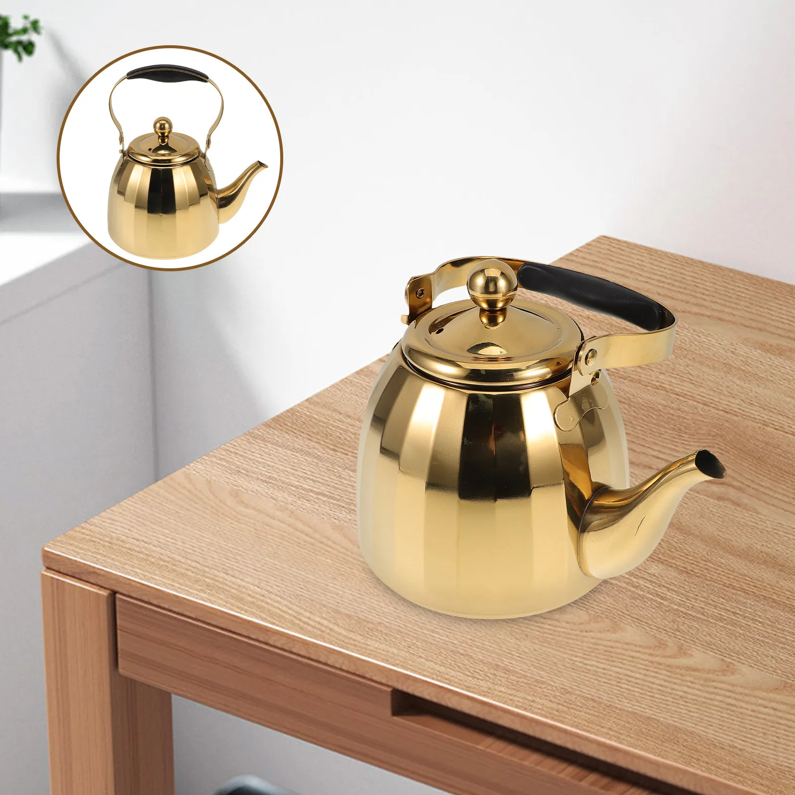 1.5L Stainless Steel Tea Kettle Infuser Handle Boil Water Pot Outdoor Home Restaurant Tearoom Portable Camping Coffee Pot