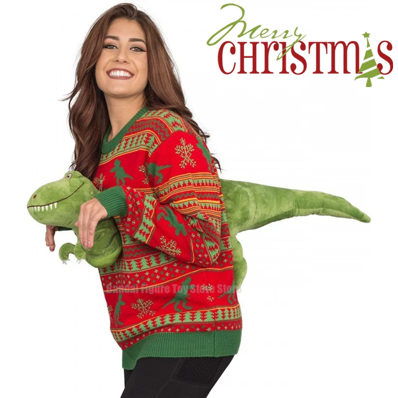 

2023 Christmas Sweater Unisex 3D Dinosaur Ugly Cartoon Knitted Clothing Doll Pullover Funny Parties Holiday Jumper Top Cool Gift