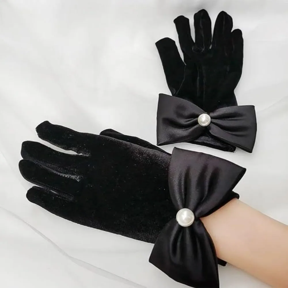 Novo vintage casamento luvas de noiva hepburn veludo vestido de noiva luvas bowknot vestido de festa fotográfico prop senhora