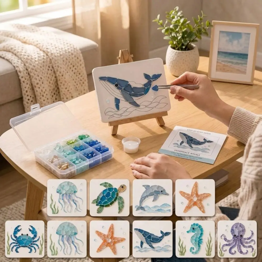 Colorful Glass Pieces Ocean DIY Sea Glass Art Kit Sea Creature Fun Educational Animal Shaped Crushed Glass Art Ocean Inspired