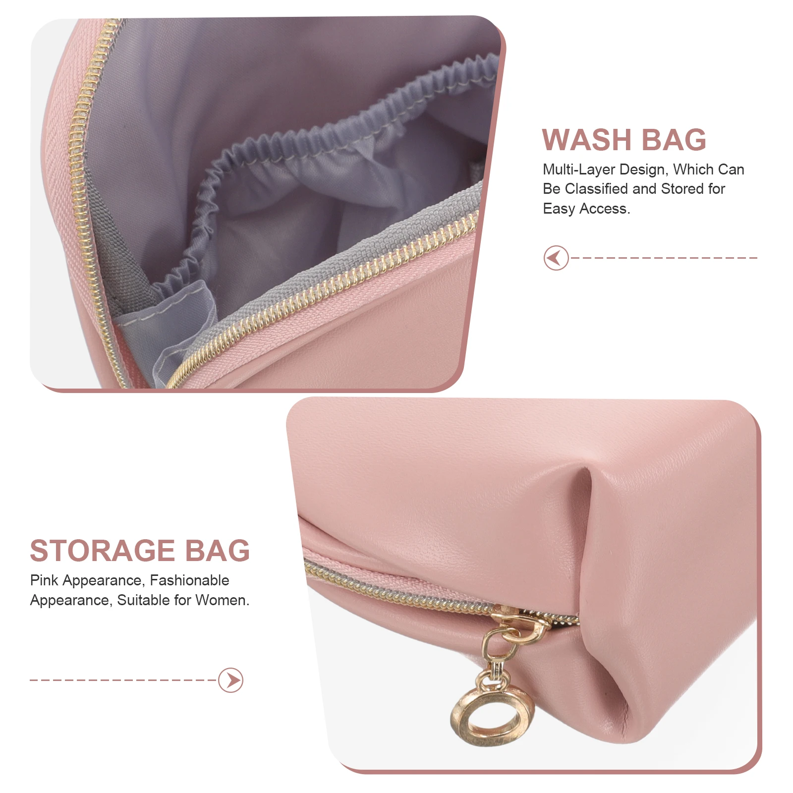 

PU Makeup Bag Pink Small Travel Pouch for Purse Toiletries Storage Teen Zipper Lightweight Portable