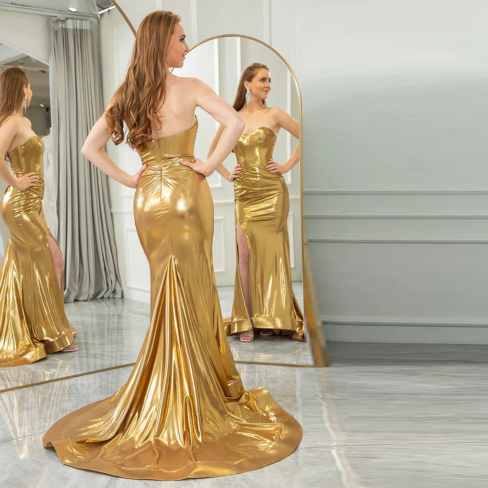 반짝이는 인어공주 스타일의 스윗하트 이브닝 드레스, 민소매 맞춤형 새틴 프롬 드레스, 패션 스윕 트레인 맞춤 제작 특별 행사 가운