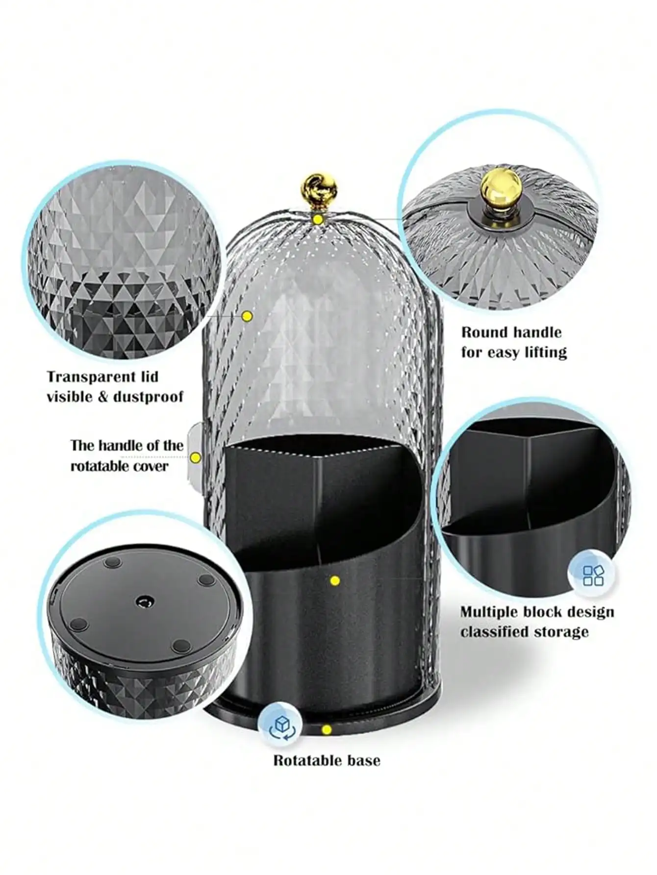 360 °   منظم المكياج الدوار |   تخزين مستحضرات التجميل الدوارة مع صواني قابلة للإزالة |   محمول للسفر والحمام