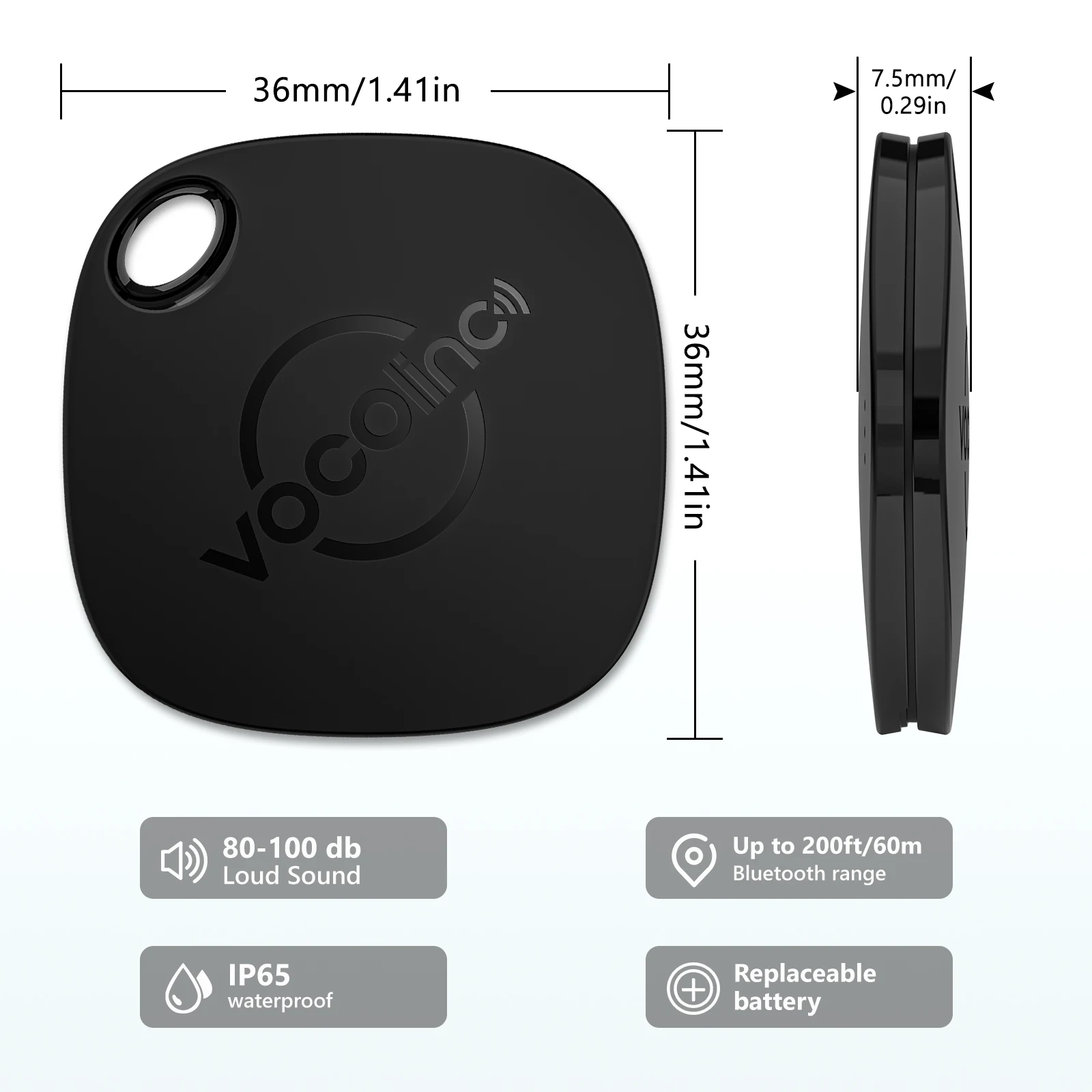 VOCOlinc Smart Tag Anti-lost Bluetooth Tracker Works with Find My App, Keychain Locator Item Finder Real-time Alarm IP67