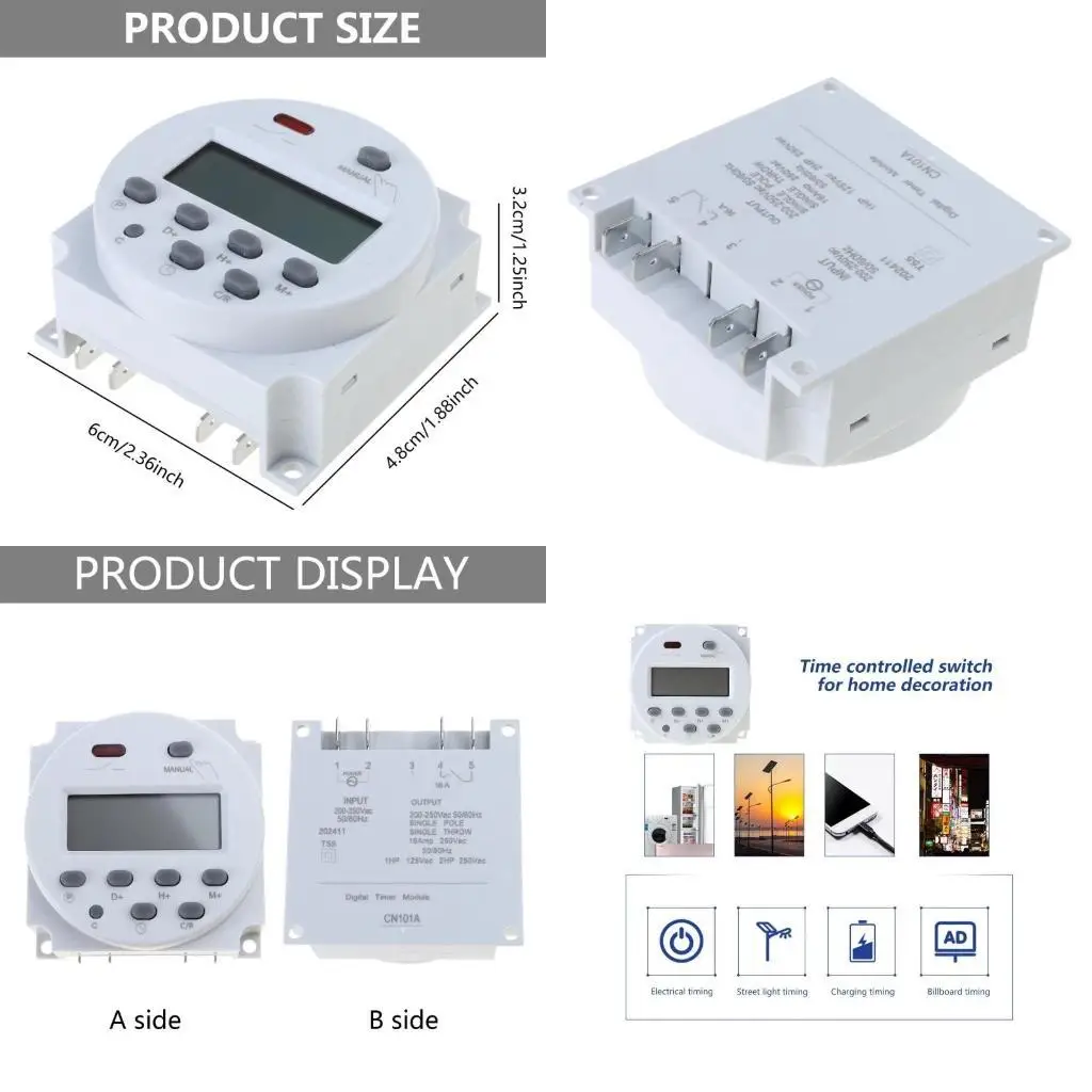 

652F LCD Display Weekly Programmable Timer Relays Digital Timer Switches Replacement Time Control Switches Easy to Use