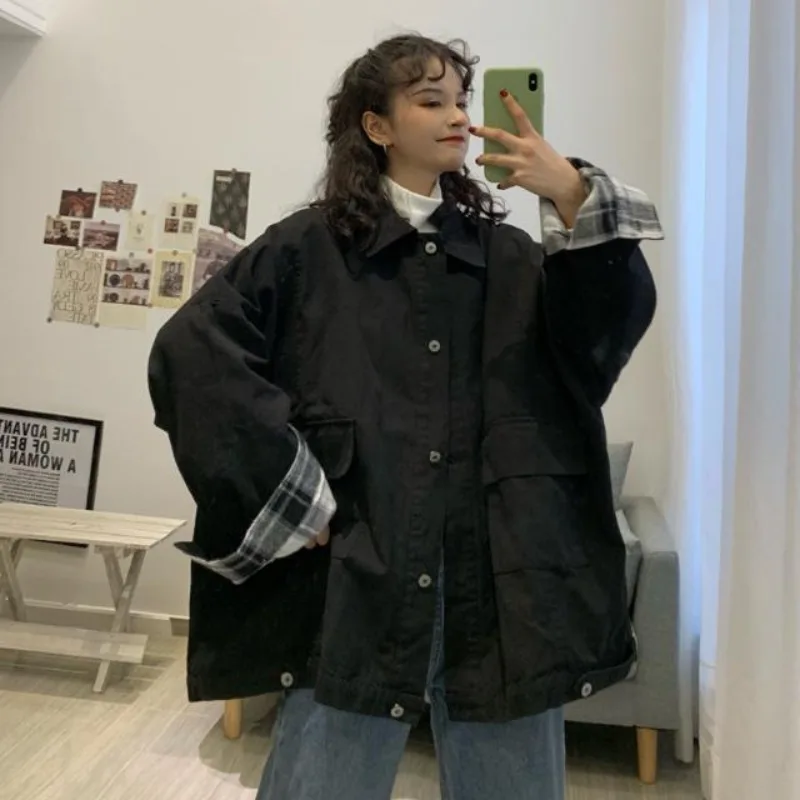 

Jackets Women Loose High Street Minimalist Korean Style All-match Simple Long Sleeve Chic Outwear Mujer Harajuku Ins Autumn Cozy