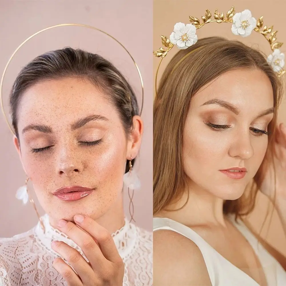 DIY Metal Base Headband Bridal Wedding Hair Hoops Girl Women Hair Accessories Goddess Angel Gold Multi-layer Halo Hair Crown