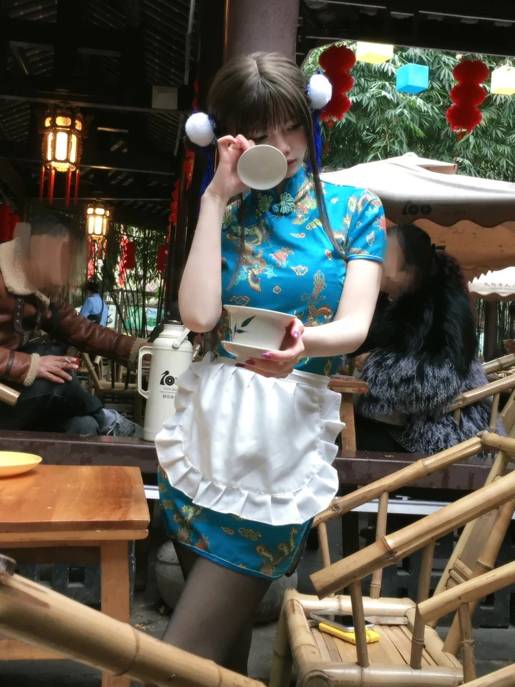 فستان تشيونغسام صيني جديد بتصميم فتاة ناعمة، زي تنكري للهالوين والكريسماس، فستان خادمة، فستان تشيونغسام قطعة واحدة بتصميم صين...