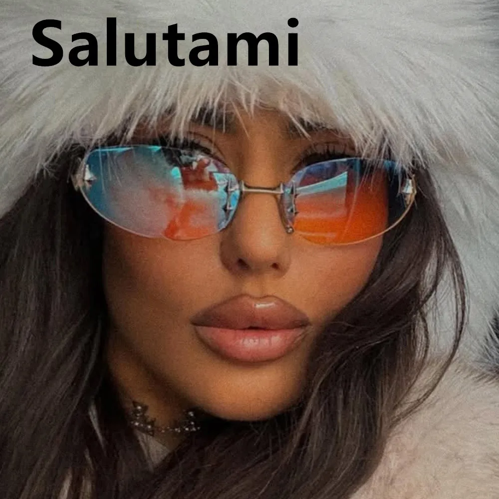 vintage rimless pink mirror Y2K sunglasses for women new fashion alloy star rivet sun glasses ladies hip hop sexy shades driving