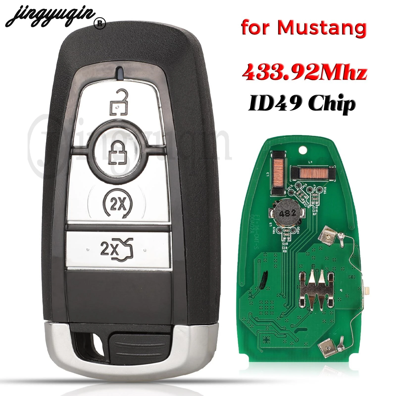 

jingyuqin 433.92Mhz ID49 Chip Remote Control Car Key For Ford Mustang Mondeo Fusion Fob 4 Buttons With HU101 Blade Replacement