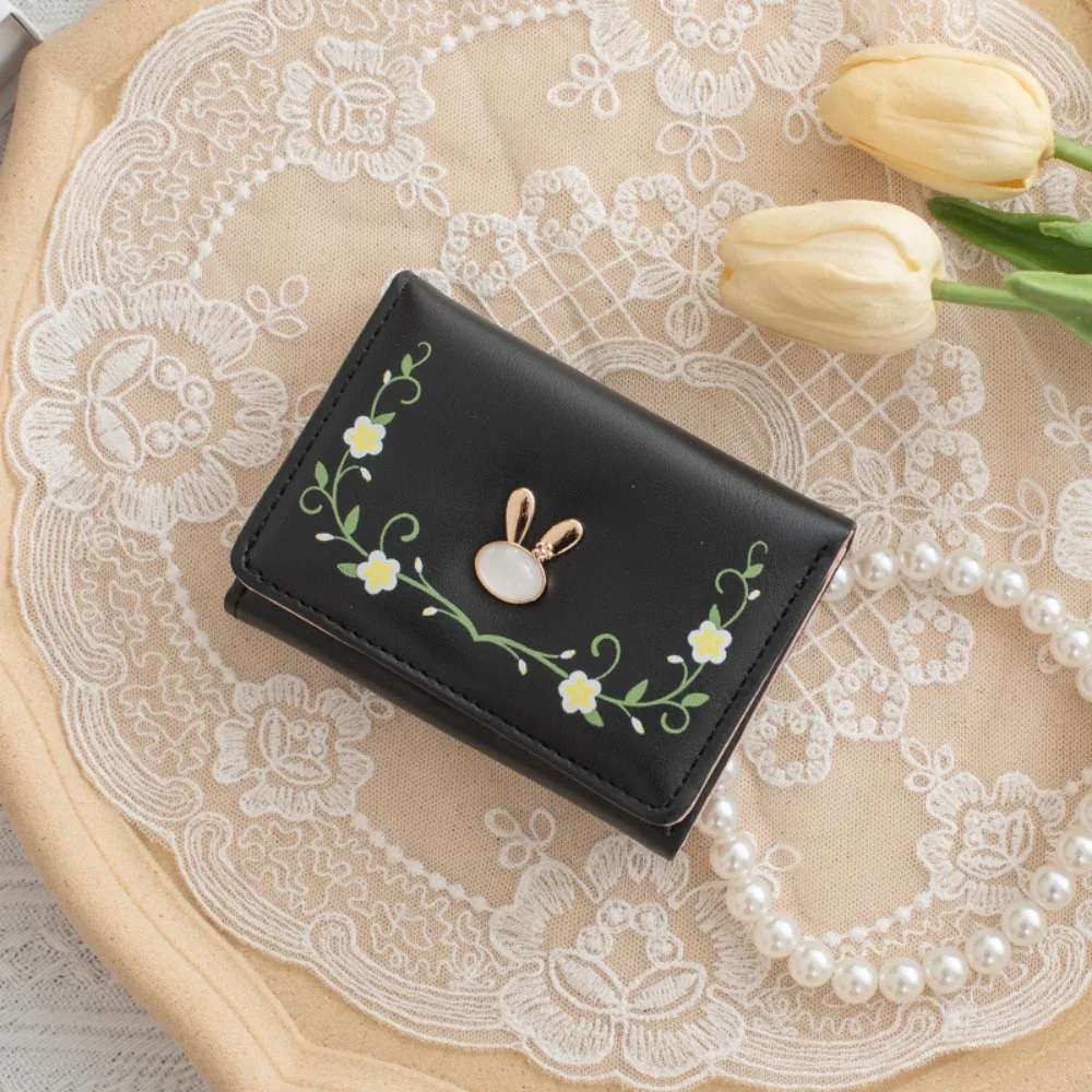 Portable PU Cartoon Rabbit Purse Soft Causal Clutch Wallet Storage Multi-card Slot Triple Fold Wallet Daily