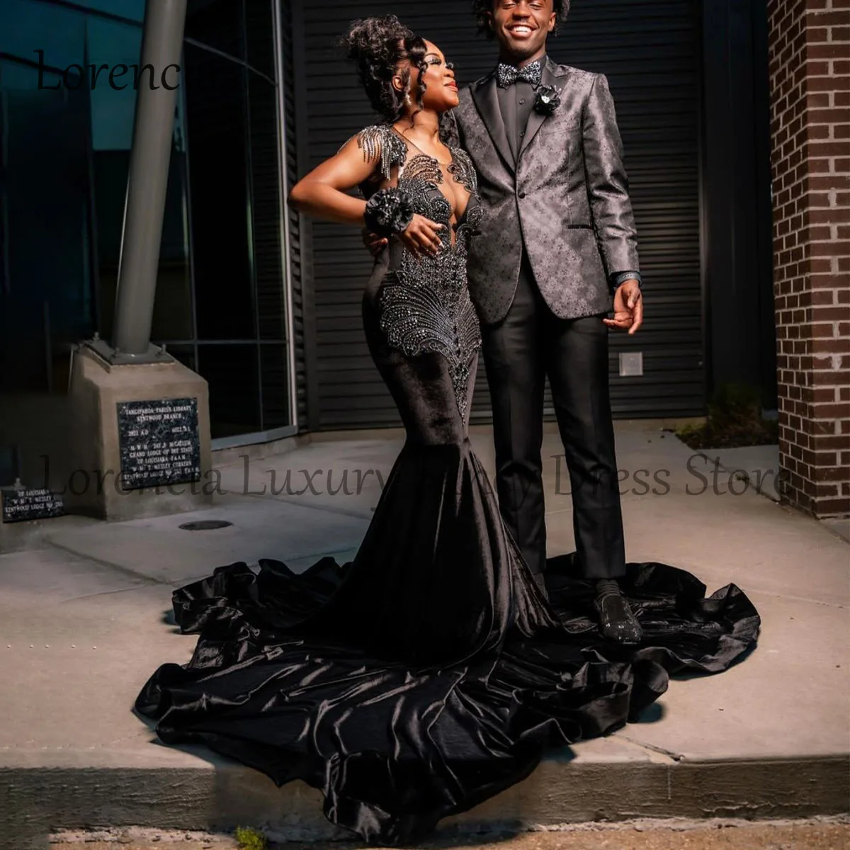 Sparkly Black Beaded Long Mermaid Prom Dresses For Black Girl Crystals Evening Party Gowns Sleeveless Diamond vestidos de gala