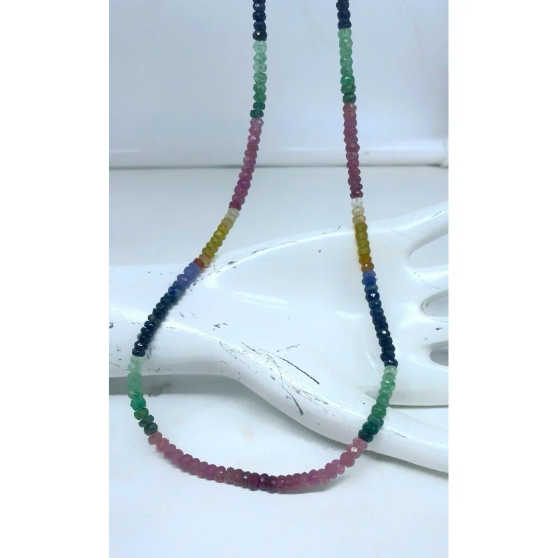 

Handmade Multi Sapphire Necklace 20” 4-5mm Faceted Beads Gold Filled