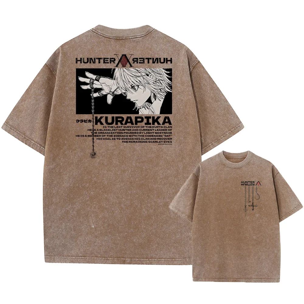 Manga Hunter X Hunter T Shirt Kurapika Graphic Print T-shirt Men Women Clothing Washed Cotton Tshirt Oversized Short Sleeve Tees