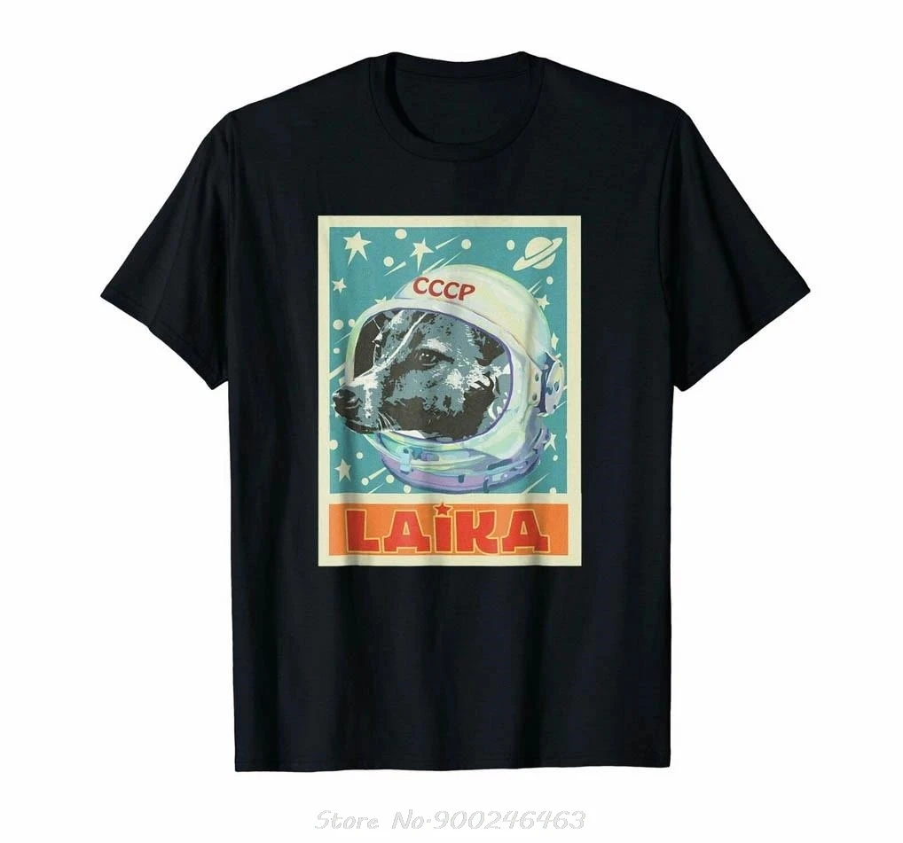 يوري غاغارين لايكا Cccp تي شيرت الرجال الاتحاد السوفياتي السوفياتي مطبوعة Gosha تي شيرت رائد الفضاء لايكا الكلب الدعاية CCCP القطن التي شيرت