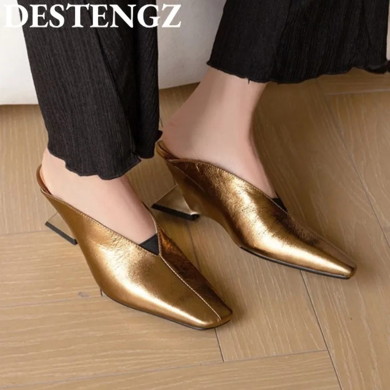 

Pointed Toe Wedges Slippers Women High Heels Sandals Mules Shoes Summer 2025 New Pumps Shallow Shoes Trend Sandalias De Mujer