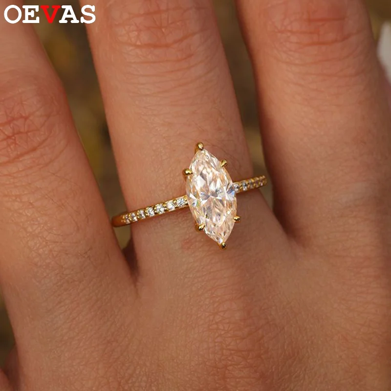 

OEVAS 2ct D VVS1 Marquise Cut Moissanite Ring 100% S925 Silver Plate 18K Gold for Women Wedding Band Gift Jewelry