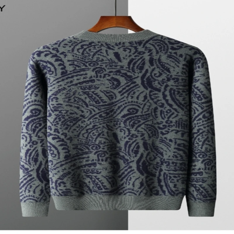 LHZSYY European Pure Cashmere Knit Sweater Men\'s Jacquard Pullovers New Autumn Winter Casual Shirt Long Sleeve Tops Loose Trend