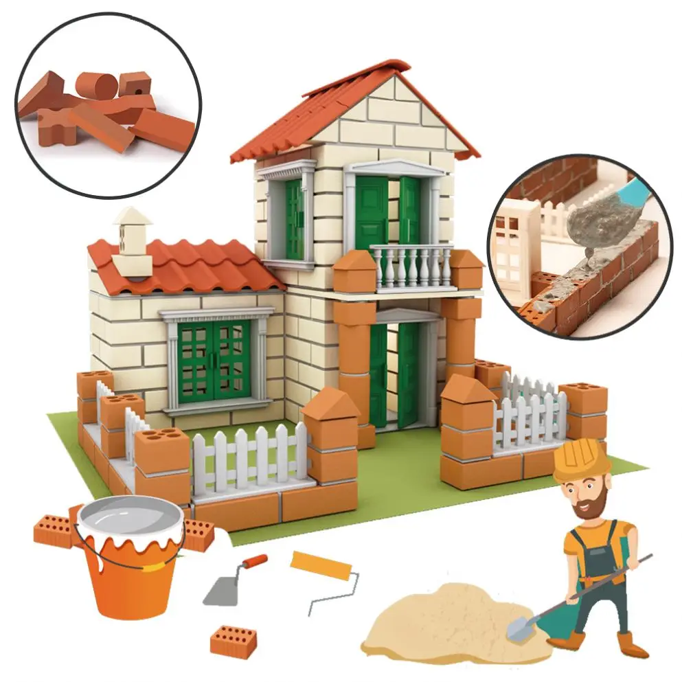 Fai da te casa in miniatura Villa simulazione cemento riutilizzabile Mini Pile Up Brick Assembly Model Building Block Kid builder Toy Gift