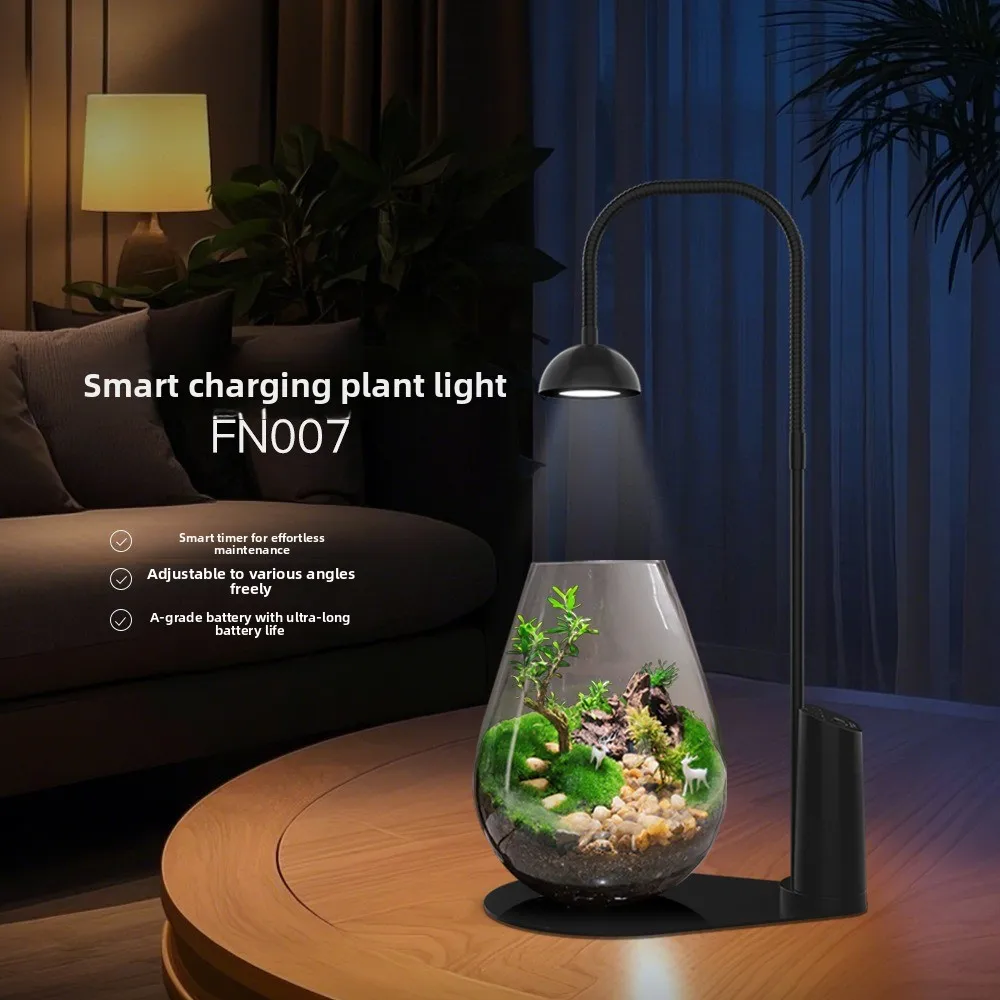 フルスペクトルスマート充電式ledランプ、苔マイクロ風景テラリウム用長時間持続植物育成ライト