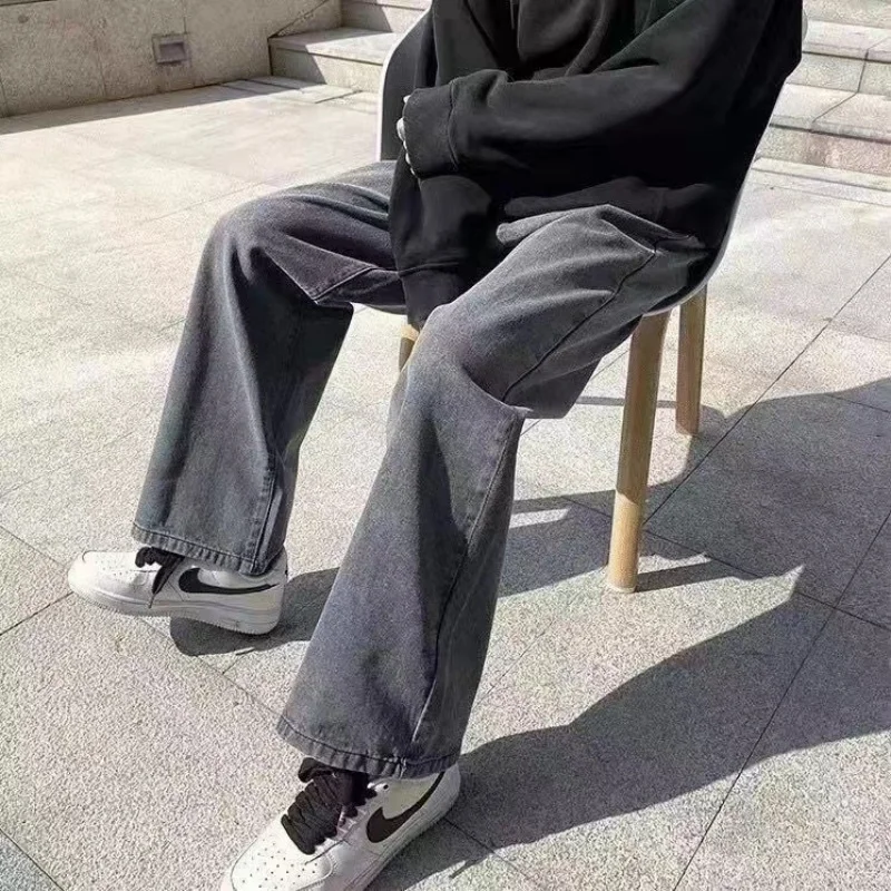 ربيع الرجال بلون فضفاض Sweatpants Y2K الشارع الشهير مستقيم واسعة الساق بنطلون 2025 جديد سراويل أنيقة الكورية