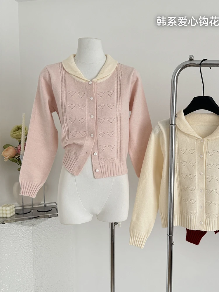 Autumn Winter Woman Korean Fashion Cute Core Cardigan Sweater Long Sleeve Sweet Thick Mori Girl Knitwears 2000s Aesthetic Retro