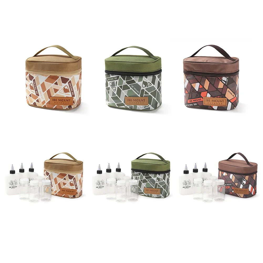 Seasoning Bottle Set Storage Bag Condiment Jars Organizer Camping Seasoning Dispenser Set Picnic Pouch Outdoor Barbecue Utensils