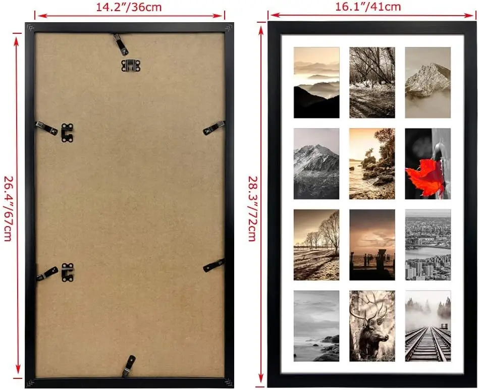 12 เปิดกรอบรูปคอลลาจสีดํา 4x6 ชุด 2 ชิ้น, หลายกรอบสําหรับแสดงรูปถ่าย 6x4 พร้อมแผ่นสีขาว