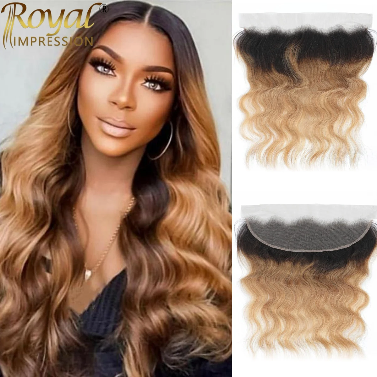 12A Grade Ombre Body Wave Human Hair Color 1b/4/27 13x4 HD Closure Human Hair 100% Virgin Remy Human Hair