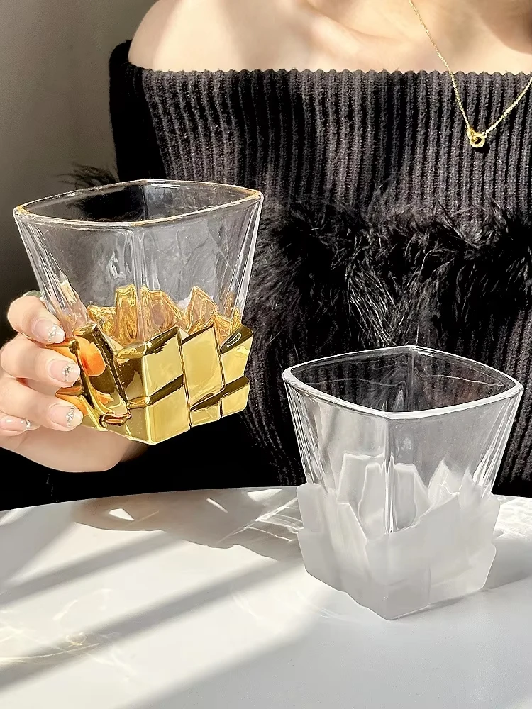 Creative Light Luxury Space Gold Ice Cube Cup Artistic Sense High-end Glass Wine Whiskey Water Juice Drink Cup view 6