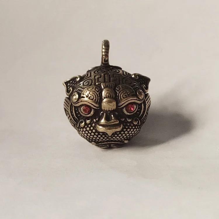 1/2pcs Brass Lion Dancing Pendant Pet Bell Chinese Style Taotie Car Keychain Pendant