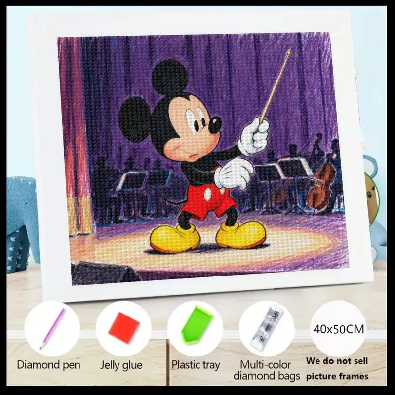 

1 шт. Disney Mickey Mouse Conductor 5D комплект алмазной живописи, полная дрель, хрустальные стразы, DIY мультяшный оркестр, тематический Diamo