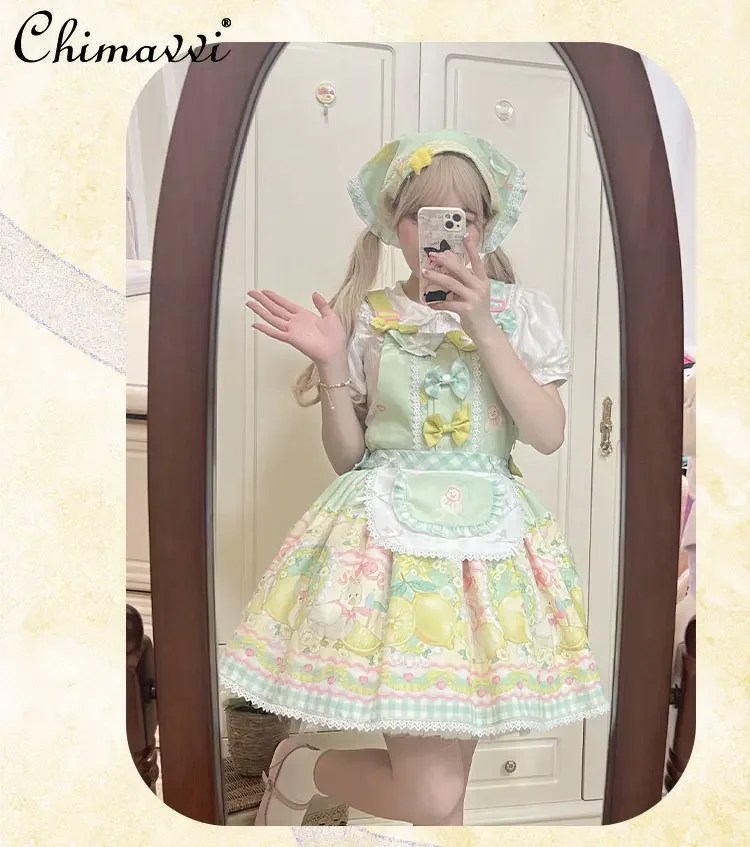 Original Design Lolita Jsk Strap Dress Female 2025 Spring and Summer New Sweet Cartoon Print Cute Bow Girl Women's Y2k Dress