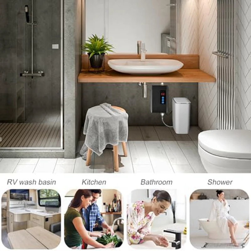 Pemanas air listrik tanpa tangki, pemanas air panas instan 3000W 110V dengan Remote Control tampilan Digital colokan US tahan lama