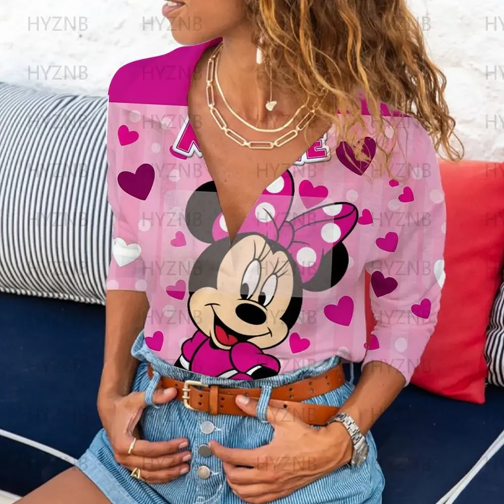 V-Neck Y2k Clothes Cool Fashion Woman Blouses 2022 Mickey Emo Polo Shirts Minnie Mouse Sexy T-shirts Long Sleeves Kawaii Summer