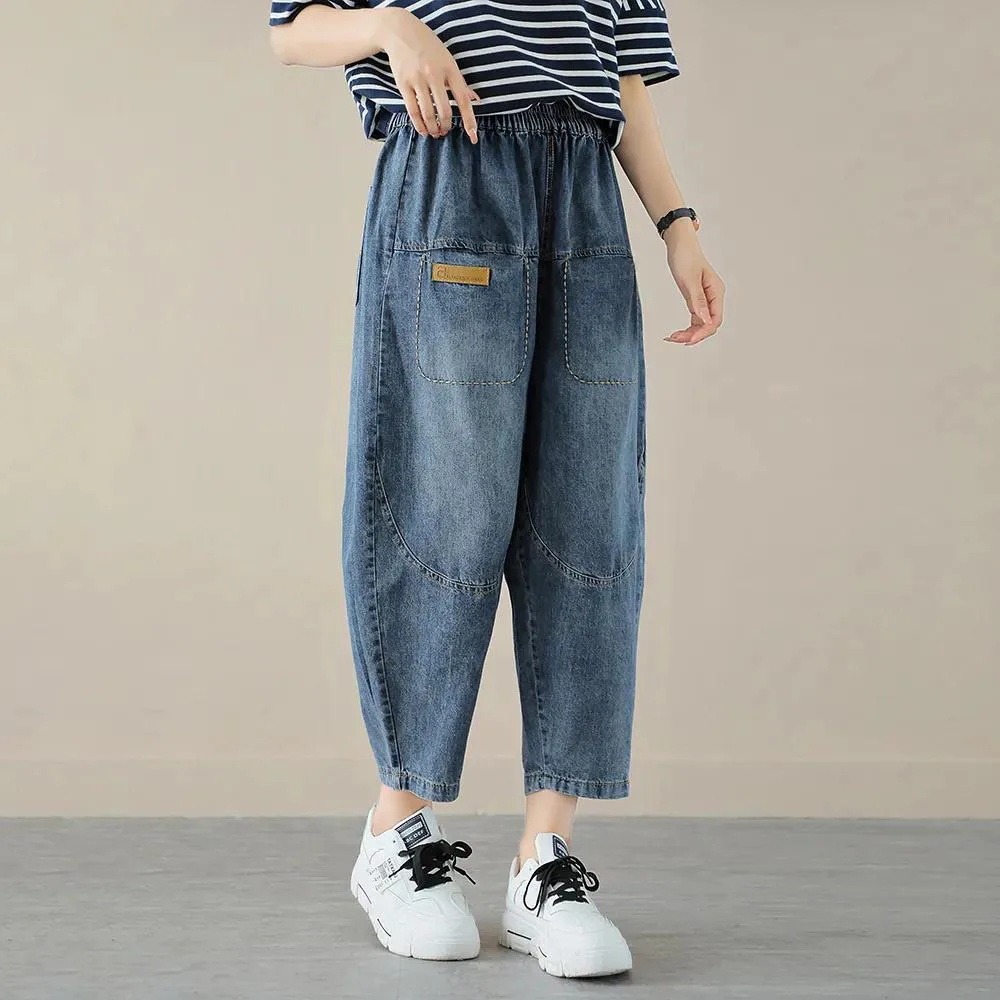 

Новые летние винтажные женские облегающие джинсы Harlan с вышивкой и эластичной резинкой на талии, повседневные тонкие модели с девятью точками и высокой талией