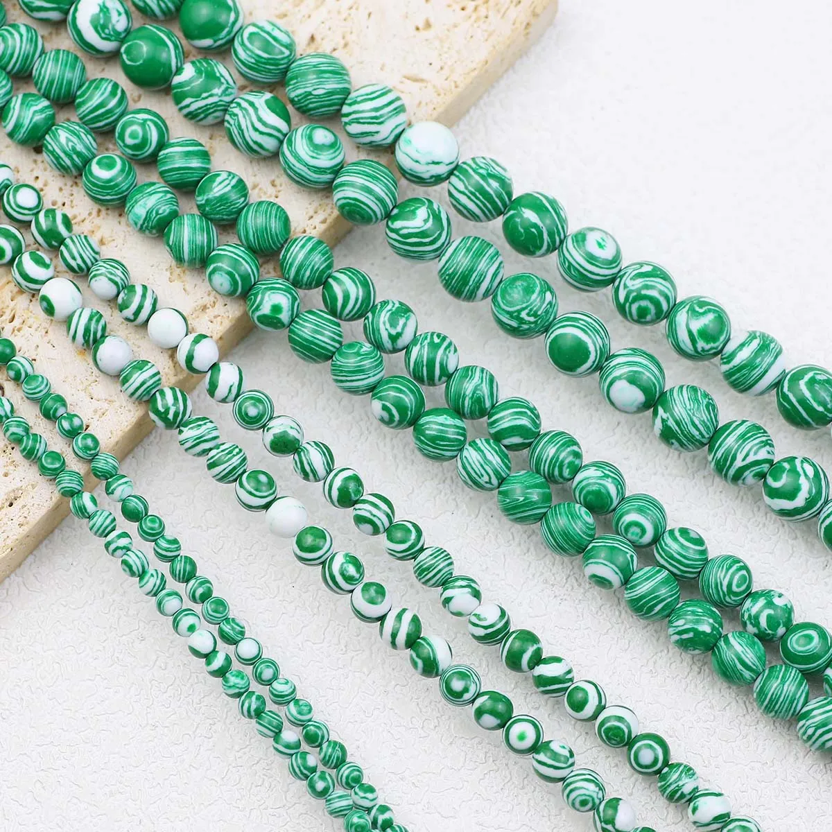 Synthetic white-green Malachite Stone Round Spacers Loose Beads For Jewelry Making DIY Charms Bracelet Accessories 4/6/8/10MM