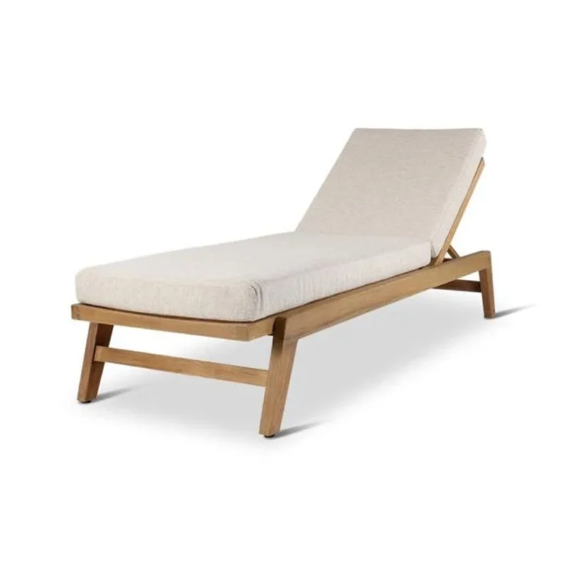 Modern Outdoor Teak Lounge Chair Foldable Sunbed with Cushions for Patio & Garden