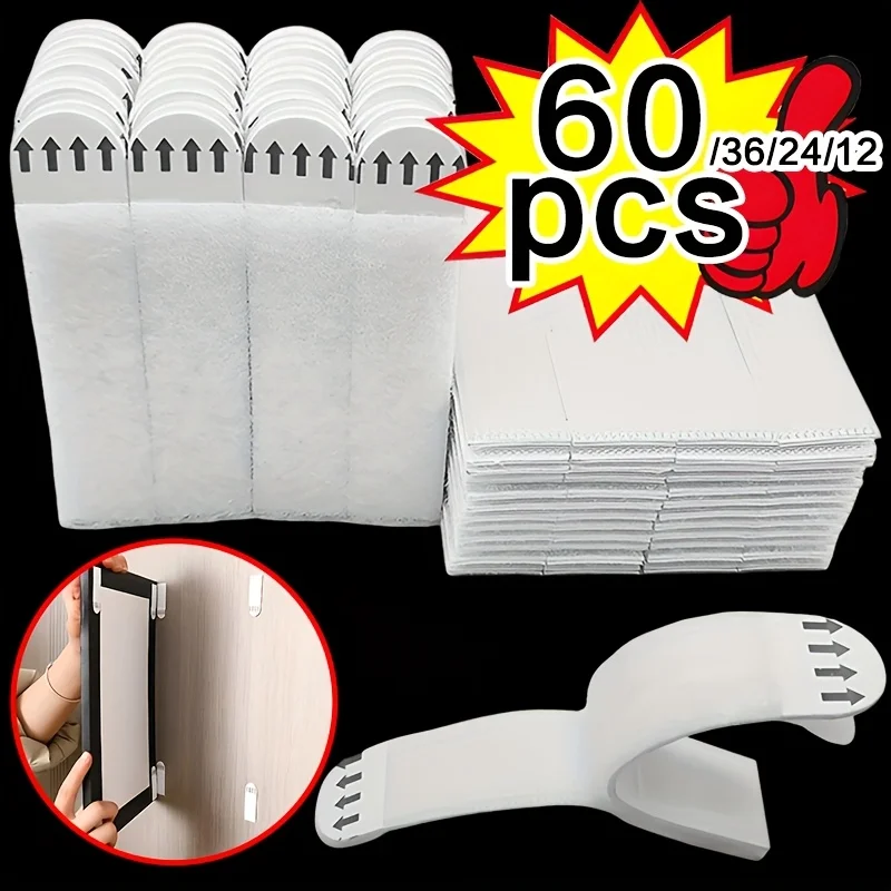 12-60PCS Heavy Duty Non Perforated Hanging Picture Strip - Easy to Use Non Trace Velcro Frame Adhesive Buckle Accessories