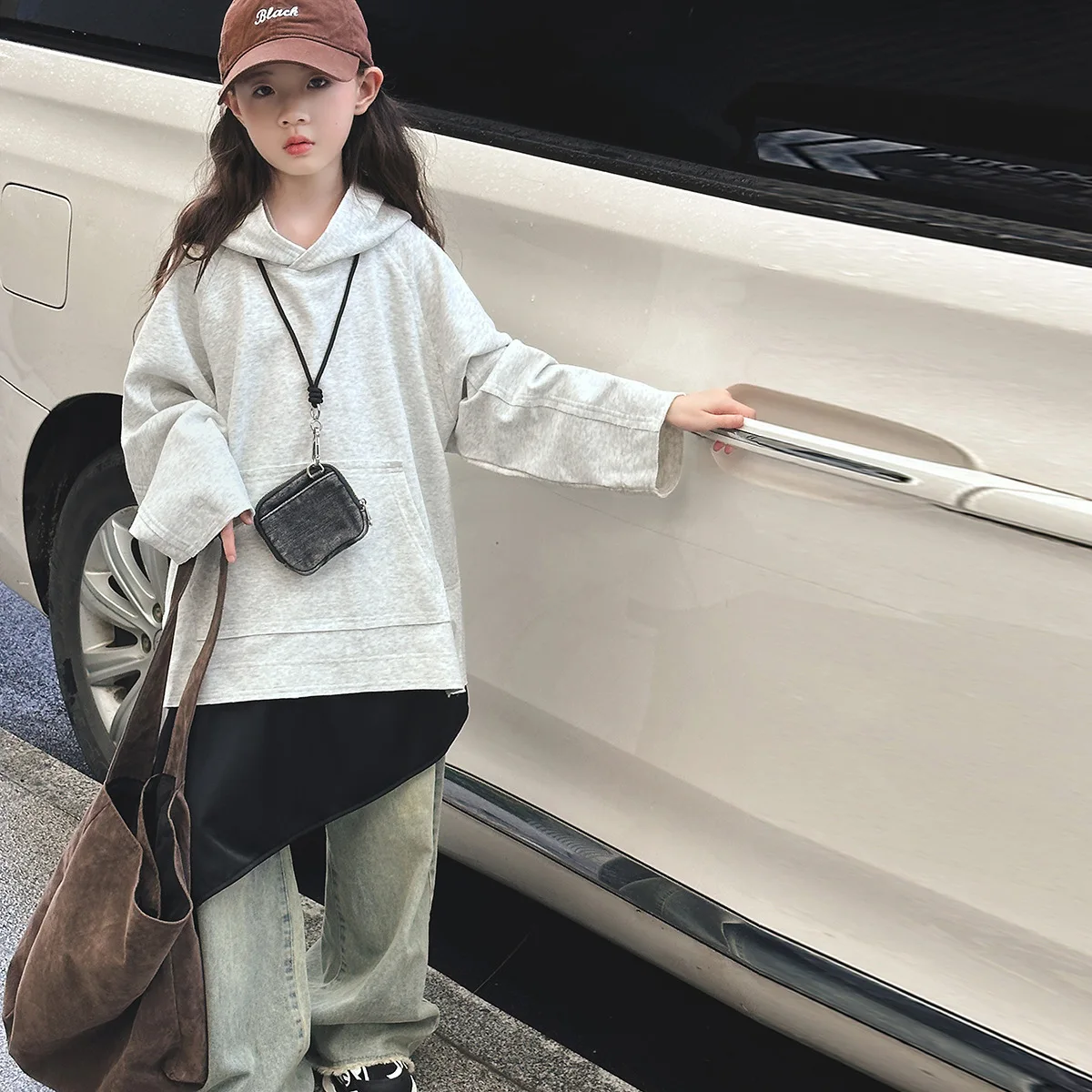 Hoodie Sweater Grils Children Autumn Long Sleeves Fashionable Coat Korean Casual Loose Solid Comfortable Simple Soft