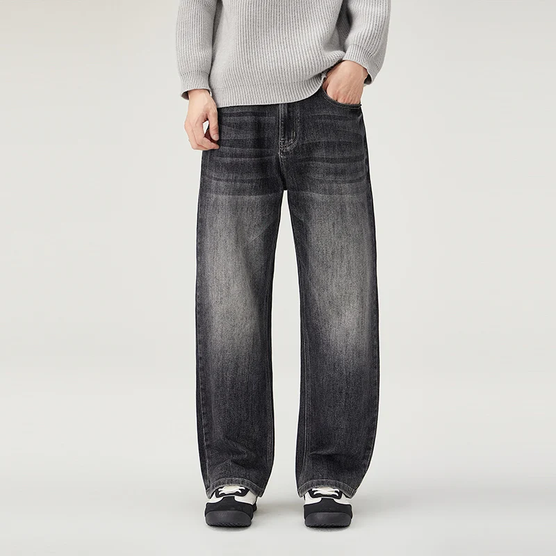 

Мужские потертые джинсы в стиле N, трендовые свободные прямые брюки, черные мужские длинные брюки