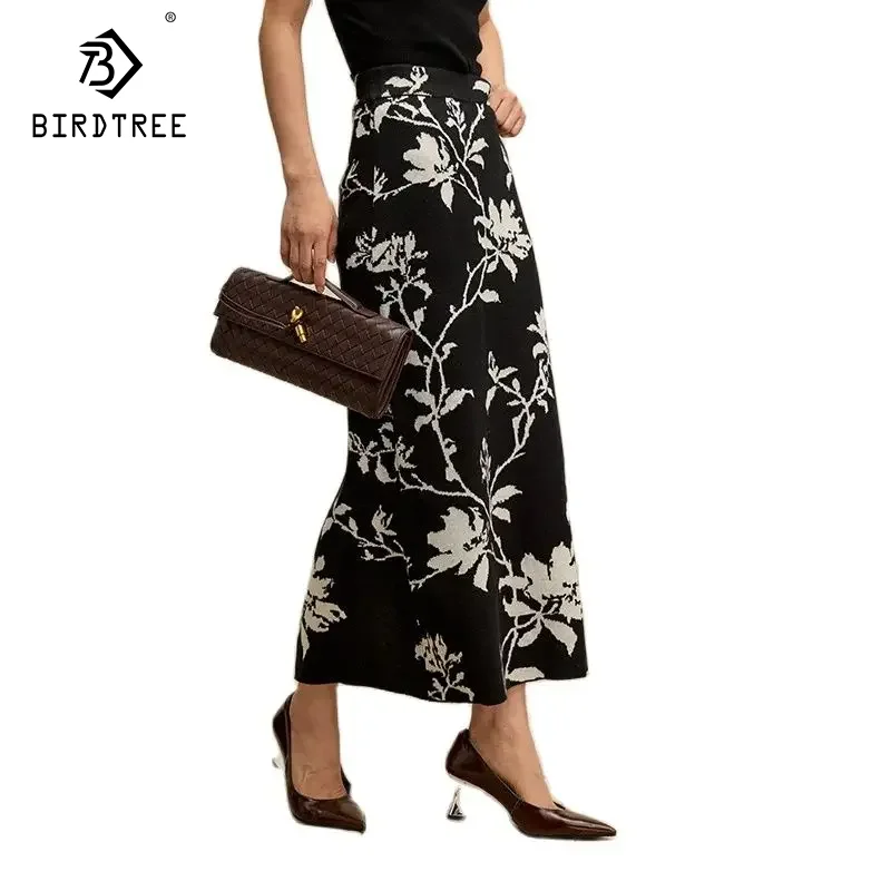 

Birdtree, Wool Natural Silk, Elegant Skirts For Women, Jacquard Skirt, New Chinese Style Bottom Dress, Autumn Winter B49439QM