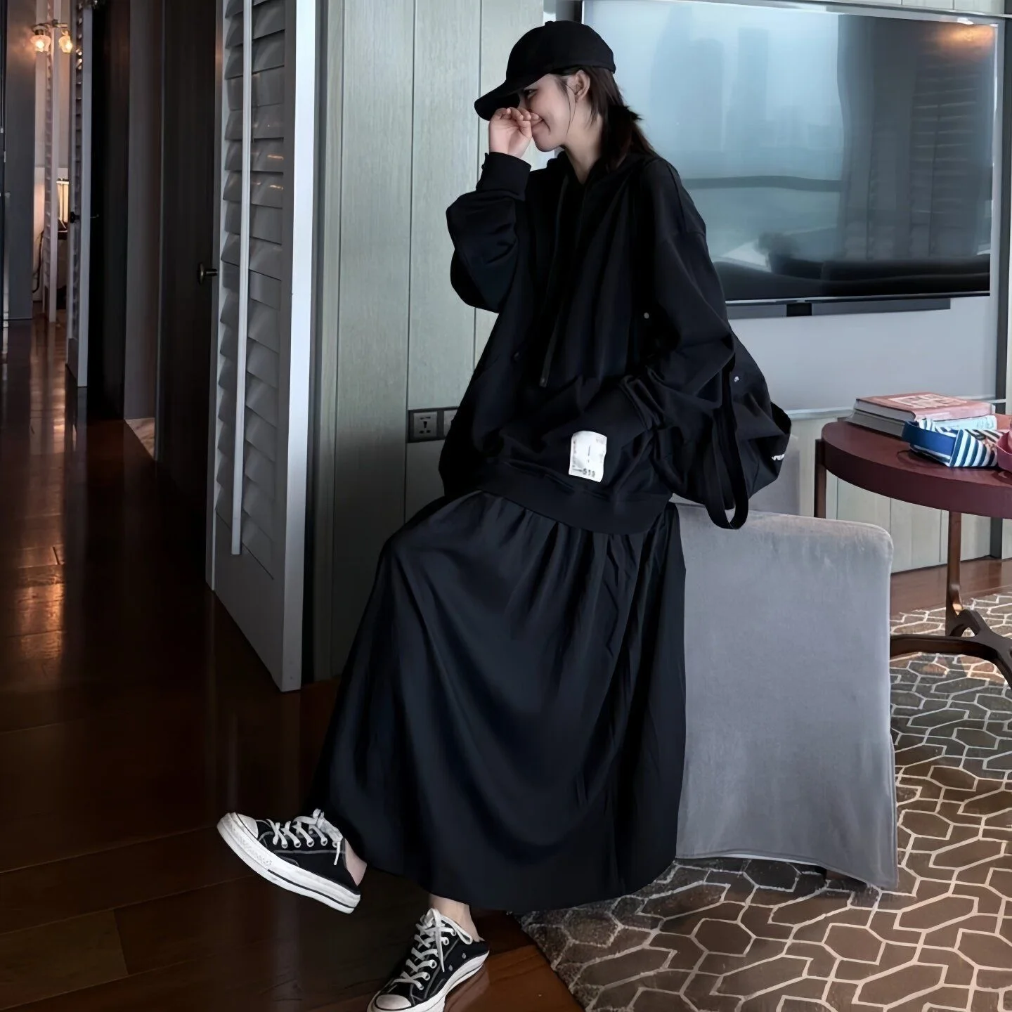 plus Size Women's Loose Long Sleeve Hoodie Dress Autumn Casual Slimming Apperance Fake Two-Piece Style Comfortable Commute Fa...