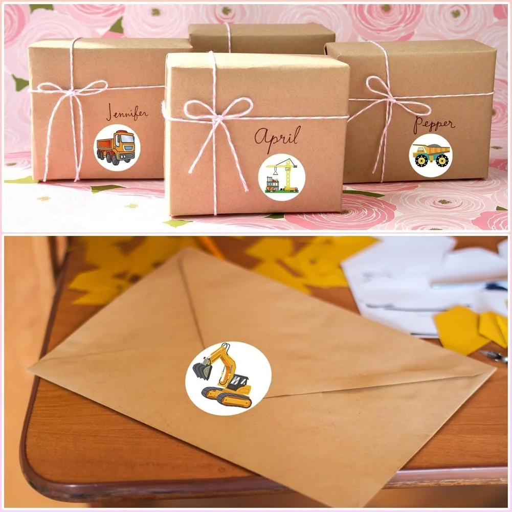 Rollo de etiquetas adhesivas con 500 piezas/rollo para niños, coches de juguete y vehículos, decoración de papel recubierto con respaldo para un fácil uso