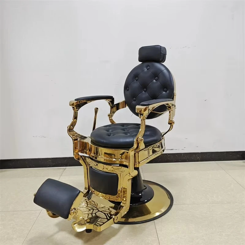 Retro antique black and gold hair chair hydraulic pump can be put down and can rotate hair chair