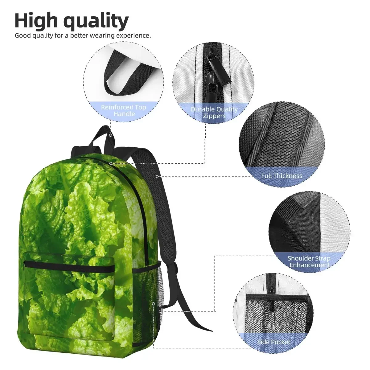 Fresh Lettuce Theme Backpack Daypack Large Capacity Boys Girls BookBag School Bag Shoulder Bags for Men Women